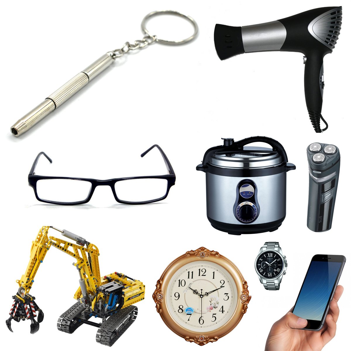 Portable eyeglass repair kit for glasses, watches and phones