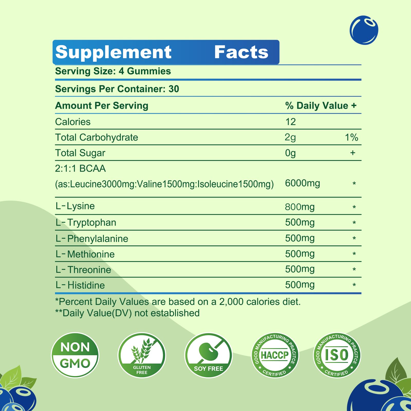 Front label of Best EAA Gummies Blueberry