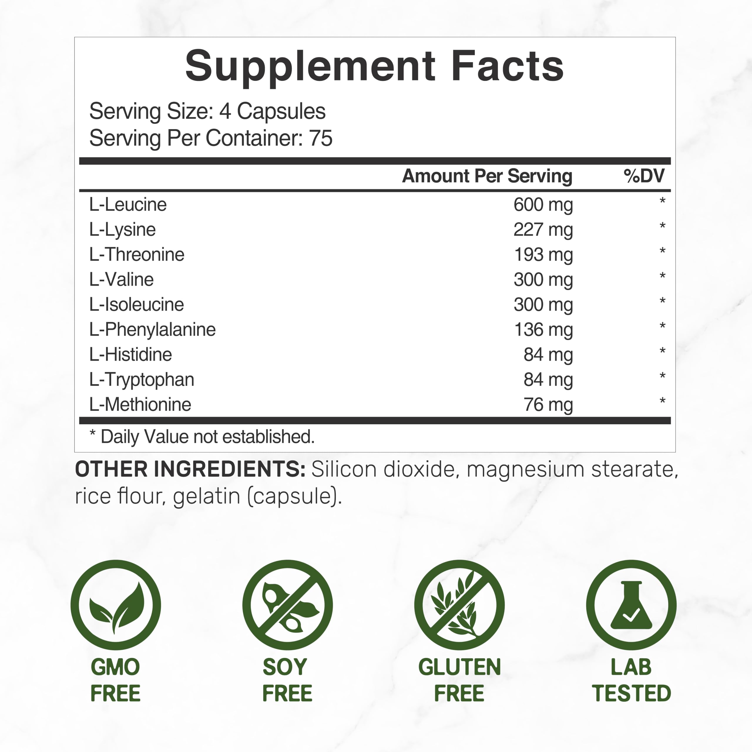 Packaging notes highlight non-GMO and allergen-free formulation