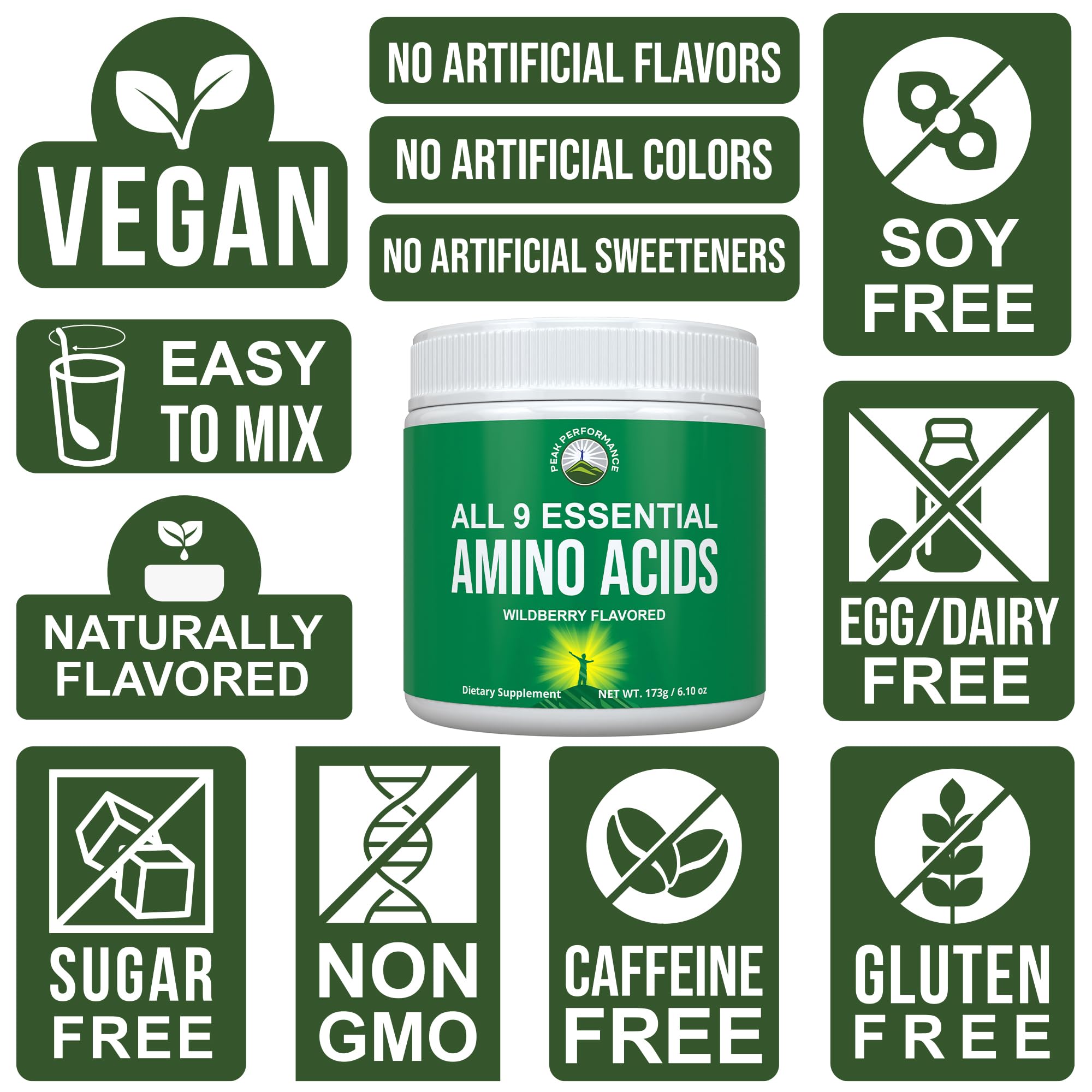 Ingredients and allergens: vegan, non-GMO, gluten-free EAAs powder