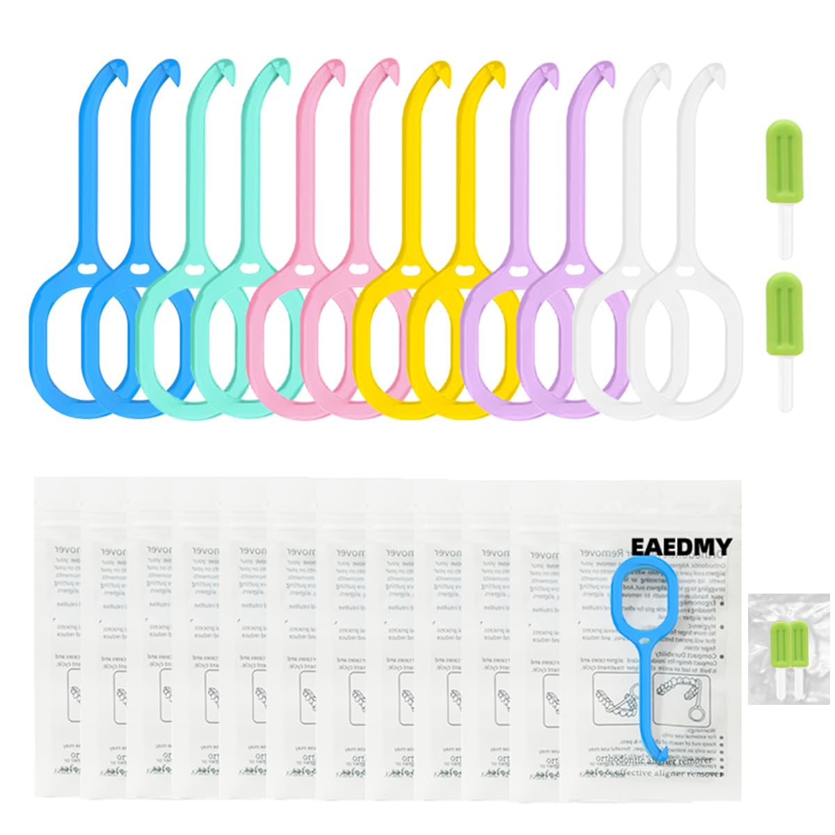 EAEDMY 12 clear aligner removal tools and 2 chewies set