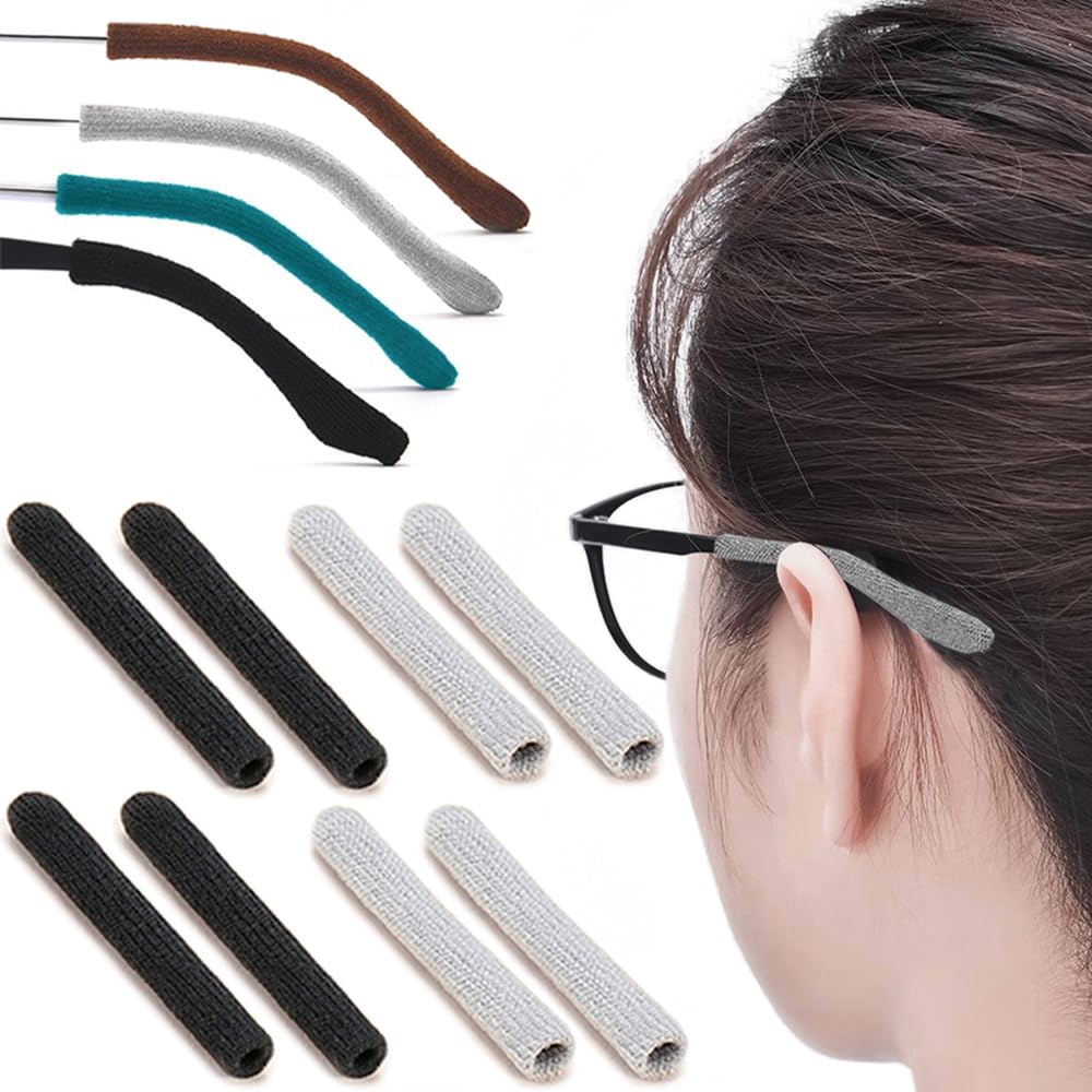 4 pairs of eyeglasses ear grips in black and grey
