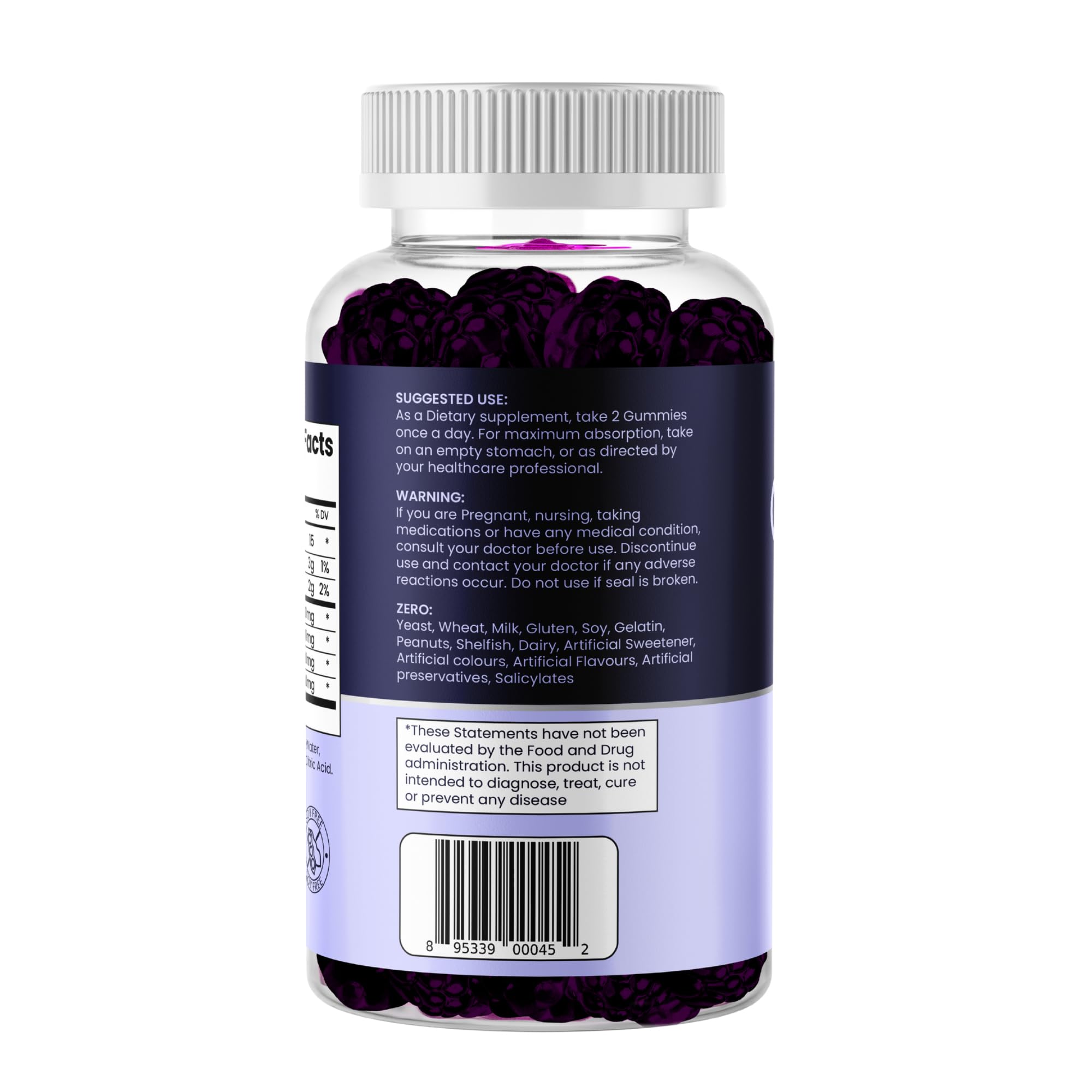 Serving of quercetin gummies showing berry flavor against a clean background