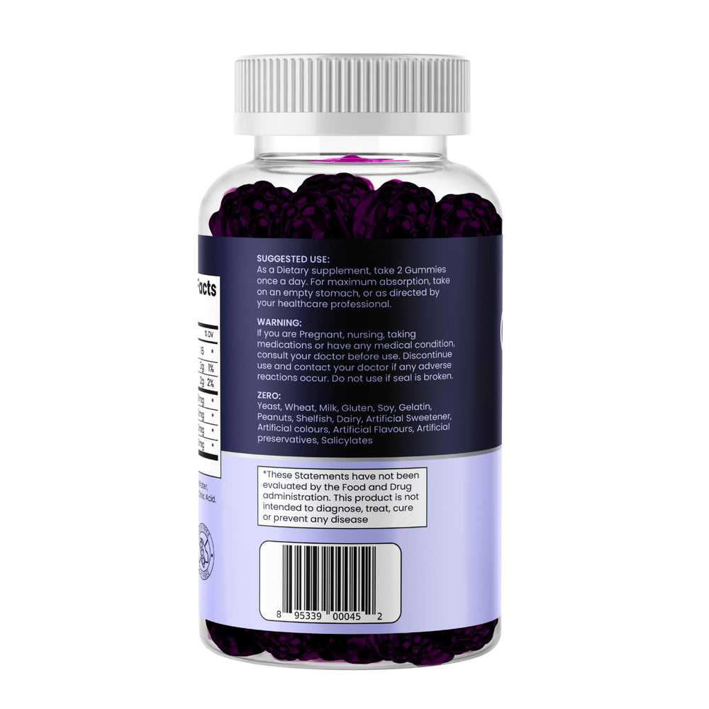 Serving of quercetin gummies showing berry flavor against a clean background