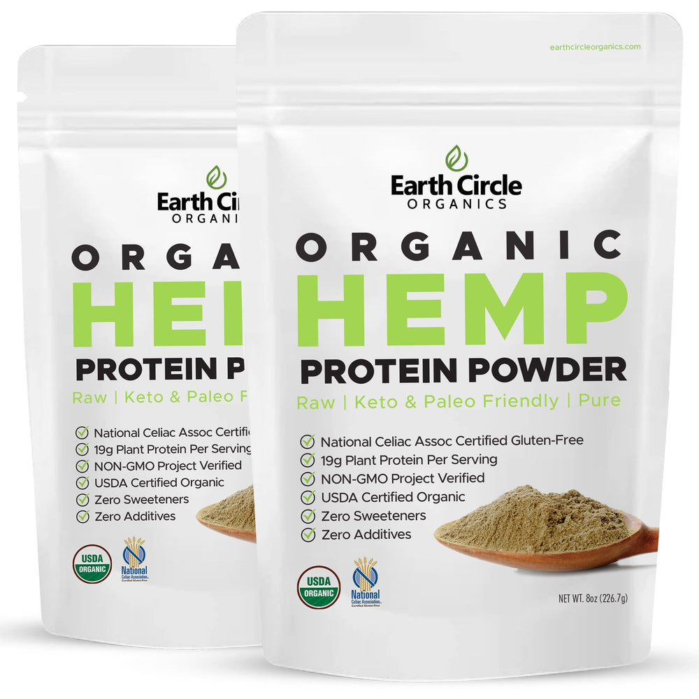 Earth Circle Organics hemp protein powder bag front highlighting gluten-free plant protein option