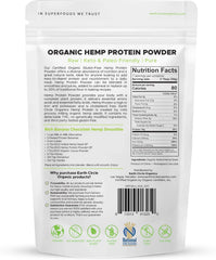 Earth Circle Organics hemp protein powder scoop closeup showing fine texture for smoothies