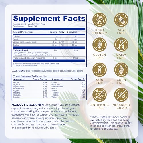 Scoop of unflavored collagen powder next to bottle