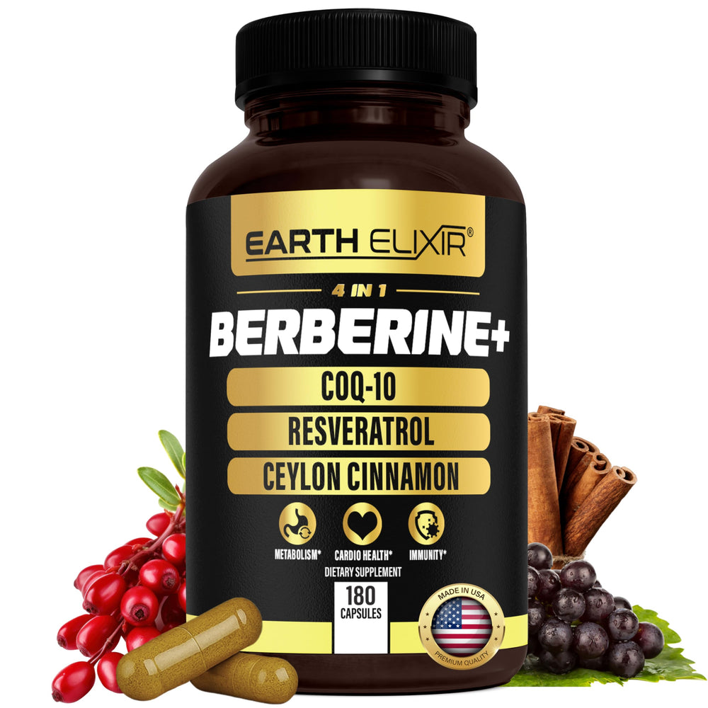 Earth Elixir 4-in-1 Berberine bottle label on a clean background