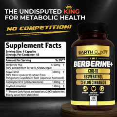 Close-up of berberine capsules with cinnamon, CoQ10 ubiquinol and resveratrol imagery