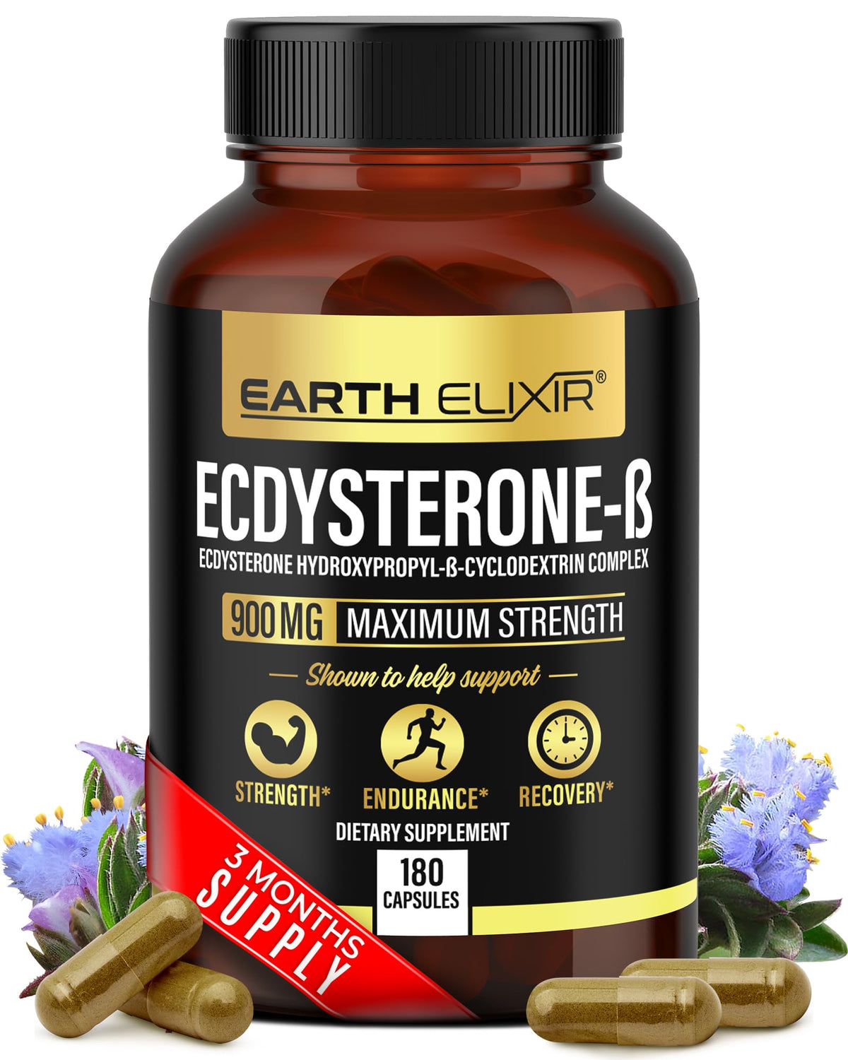 Earth Elixir Ecdysterone 900mg bottle – 180 capsules front view