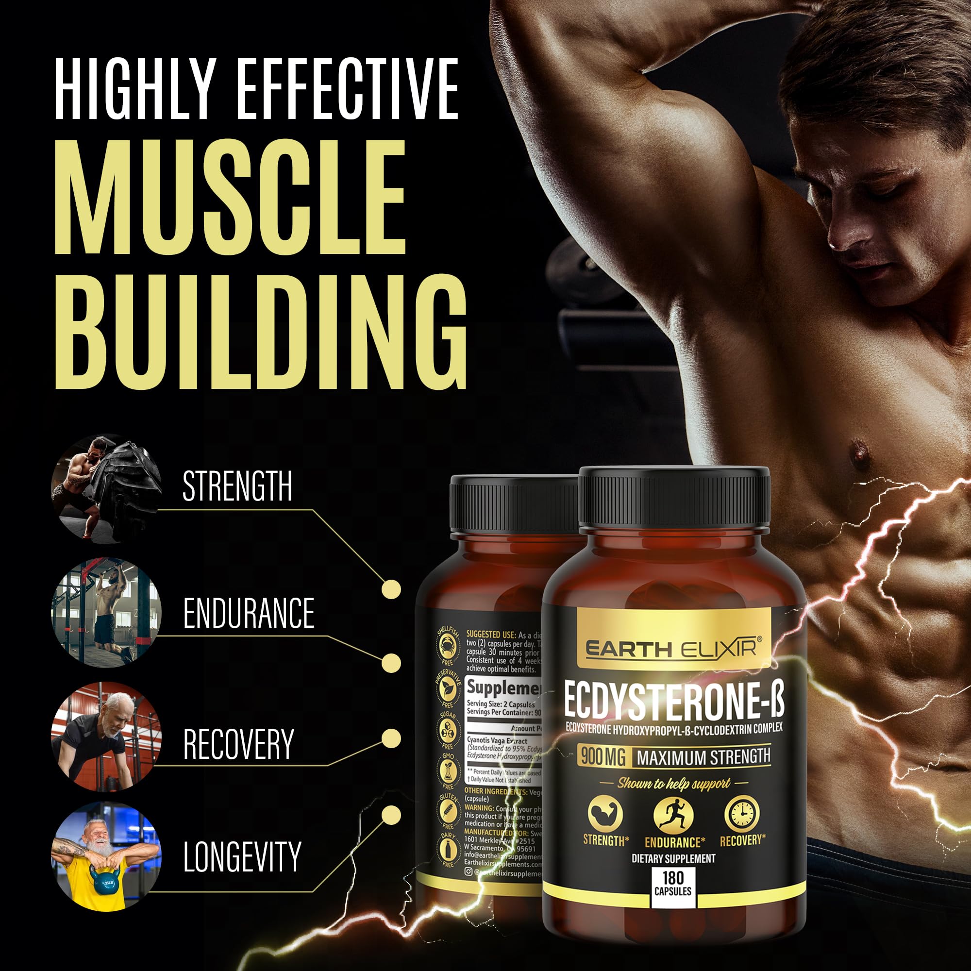 Supplement facts panel on Earth Elixir Ecdysterone bottle