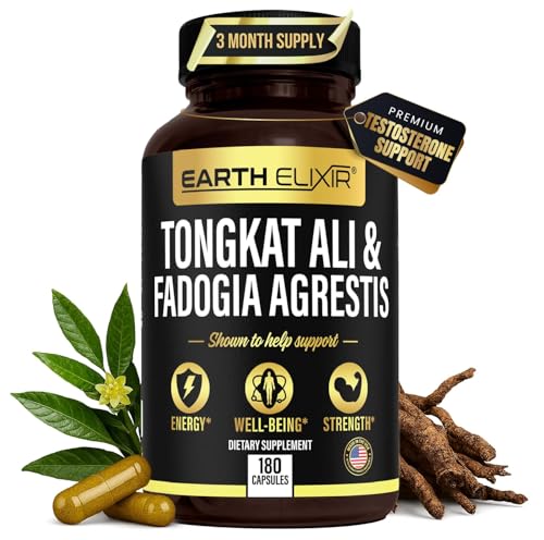 Earth Elixir bottle with label showing fadogia agrestis and tongkat ali