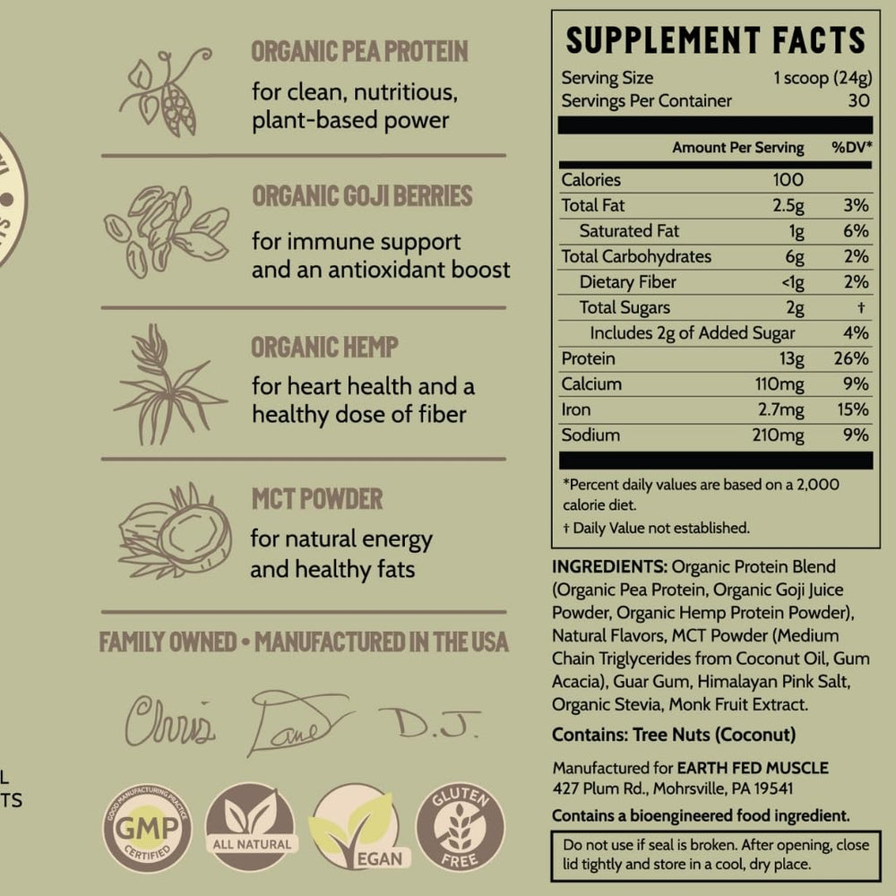 Earth Fed Muscle Common Ground Vanilla label close-up.