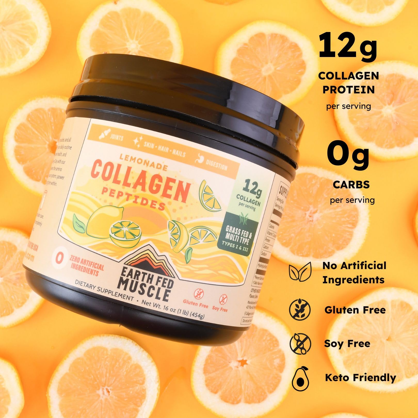 Lemon-flavored collagen peptides powder in glass of water