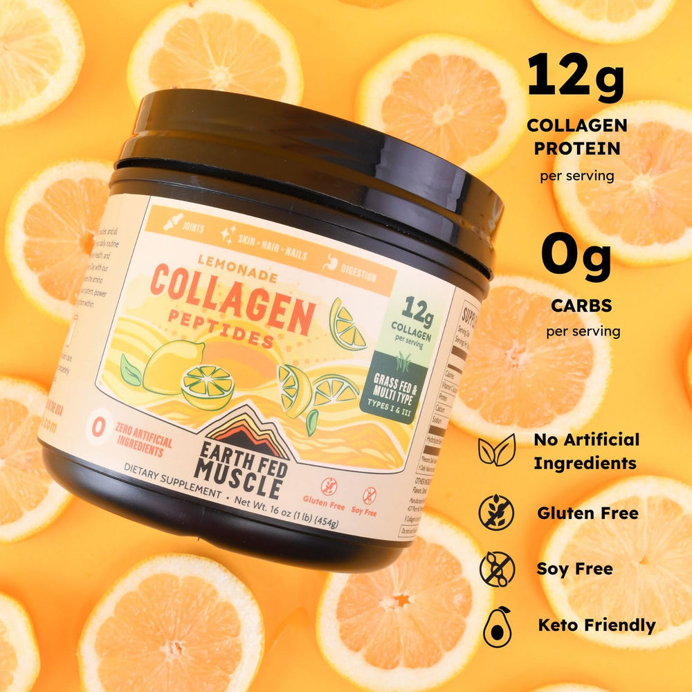 Lemon-flavored collagen peptides powder in glass of water
