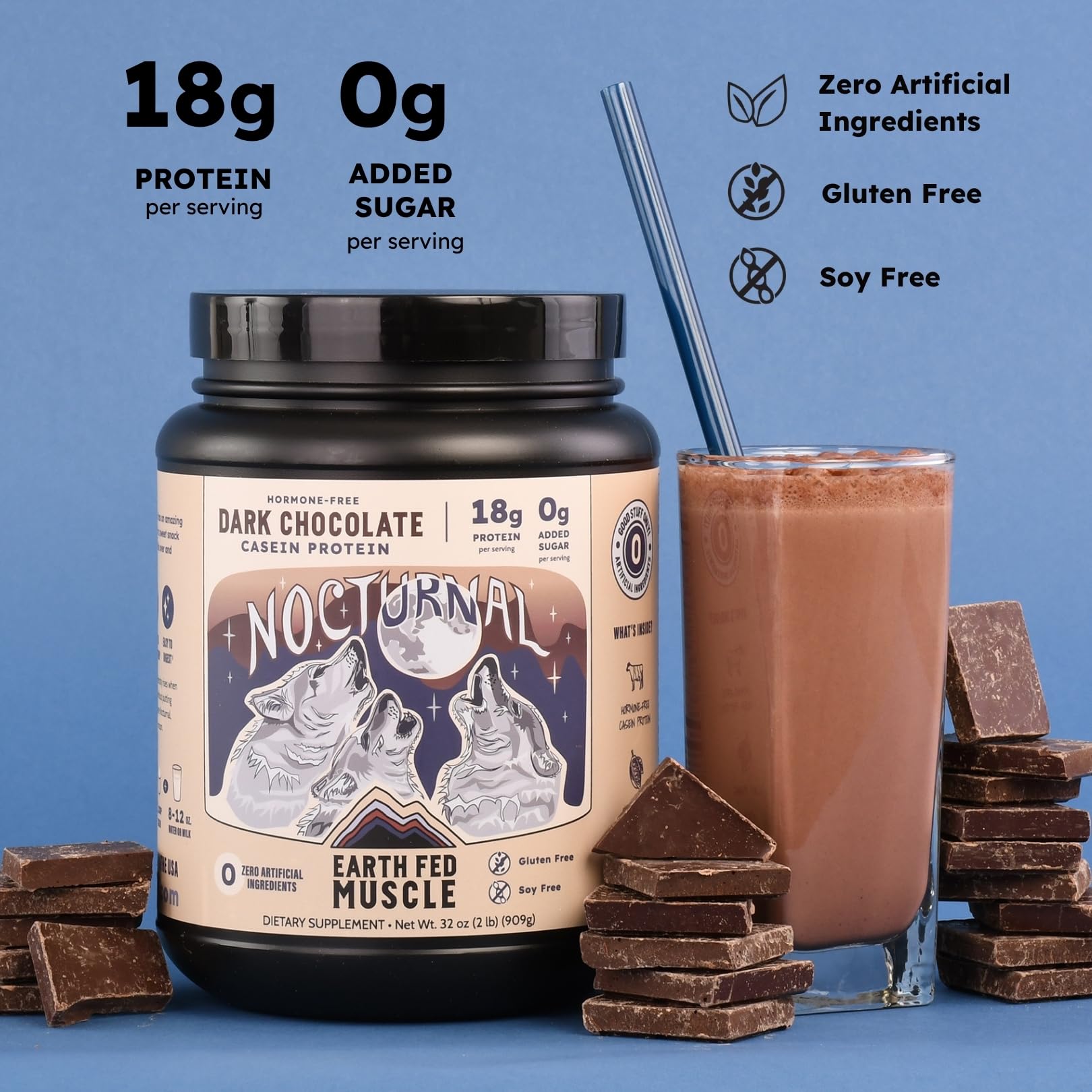 Earth Fed Muscle Nocturnal Casein organic mushrooms add natural nutrients to the protein blend.