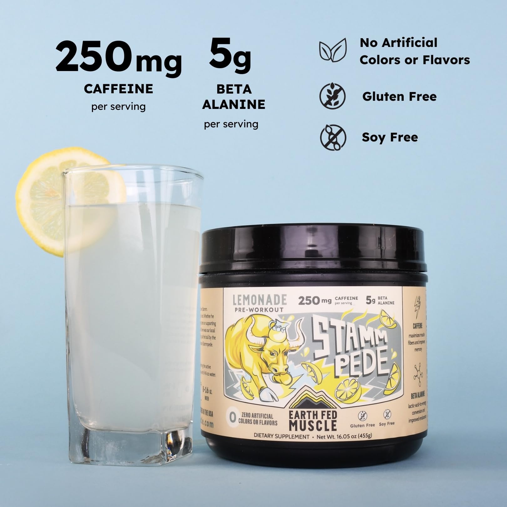 Back panel of Stammpede Lemonade container