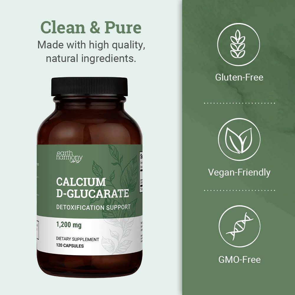 Label details showing ingredients for Earth Harmony Calcium D-Glucarate 1200mg