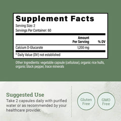 Packshot showing Earth Harmony Calcium D-Glucarate 1200mg bottle