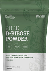 Earth Harmony Naturals D-Ribose Powder bottle highlights energy support for workouts.