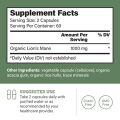 Front view of Earth Harmony Naturals Lions Mane 1000mg bottle