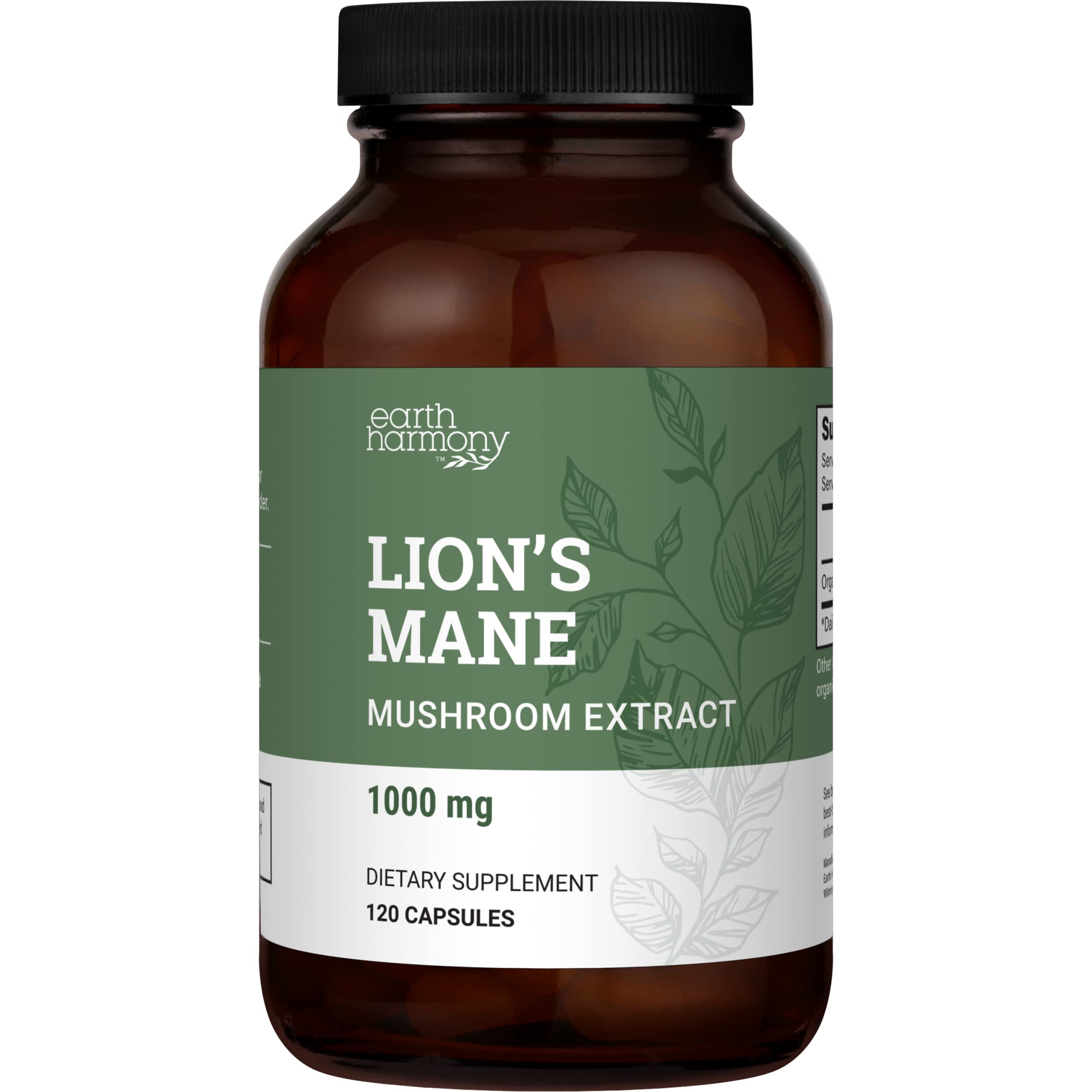 Earth Harmony Naturals Lions Mane 1000mg bottle, 120 capsules