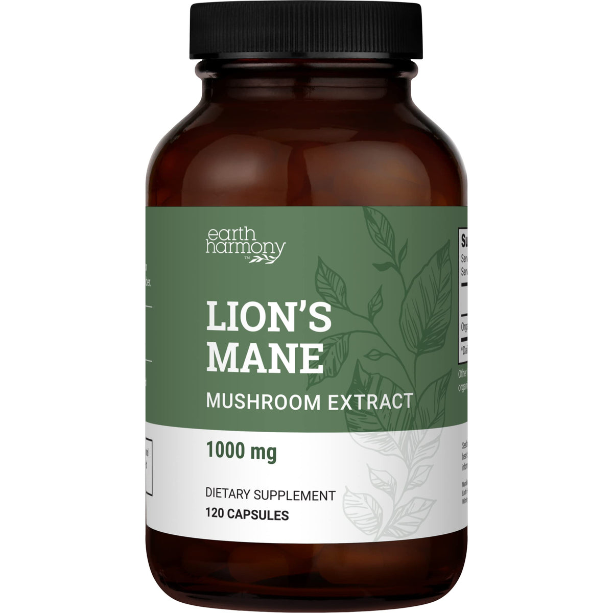Earth Harmony Naturals Lions Mane 1000mg bottle, 120 capsules