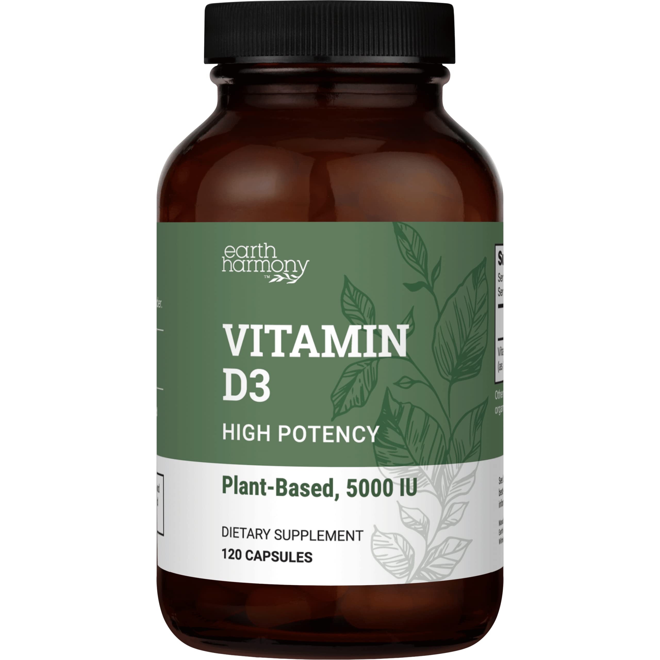 Earth Harmony Naturals vegan Vitamin D3 5000 IU bottle and capsules hero image