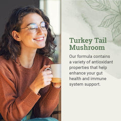 Close-up of Turkey Tail capsules showing 1000mg extract