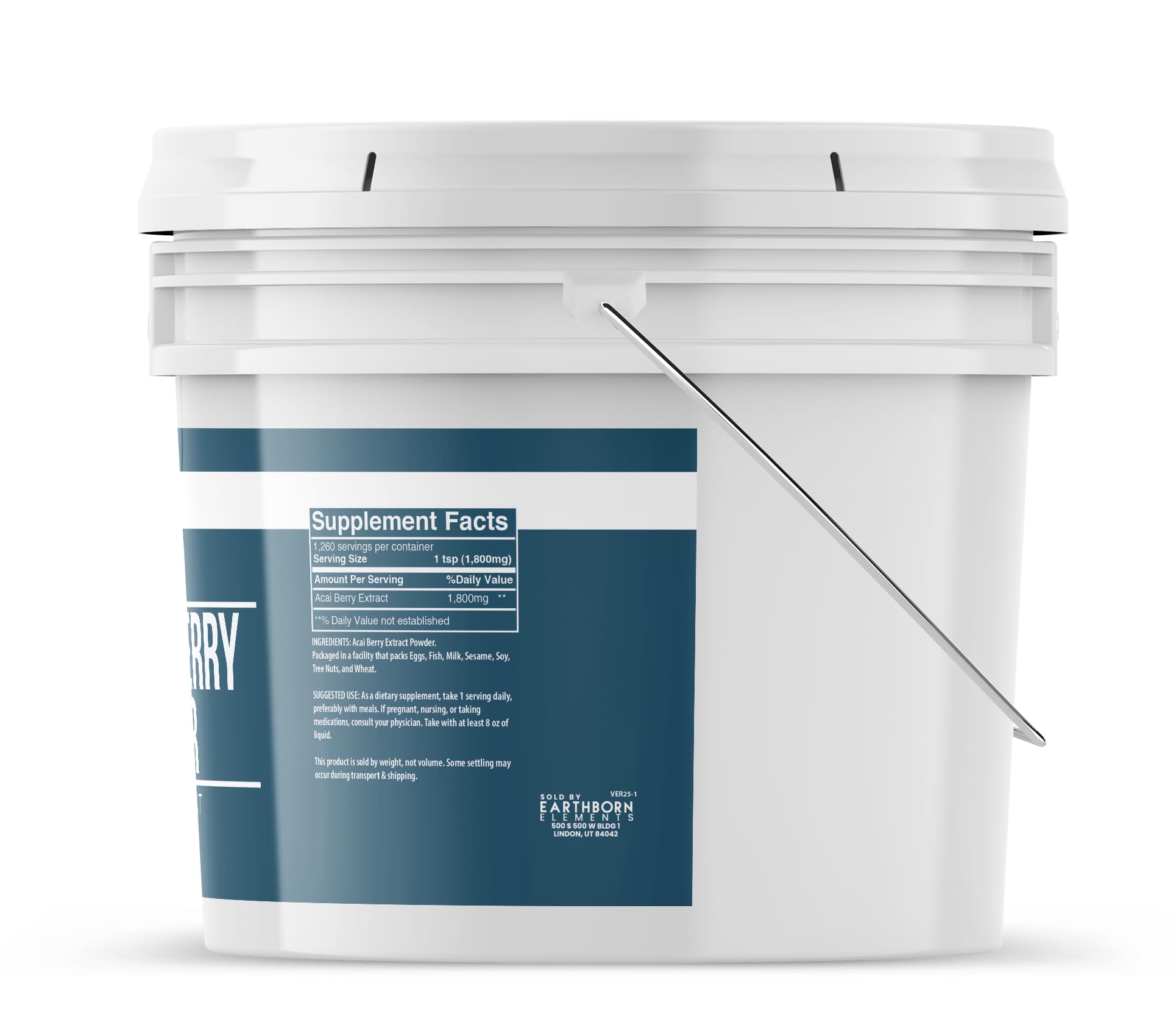 Acai Berry Powder in a resealable one-gallon bucket