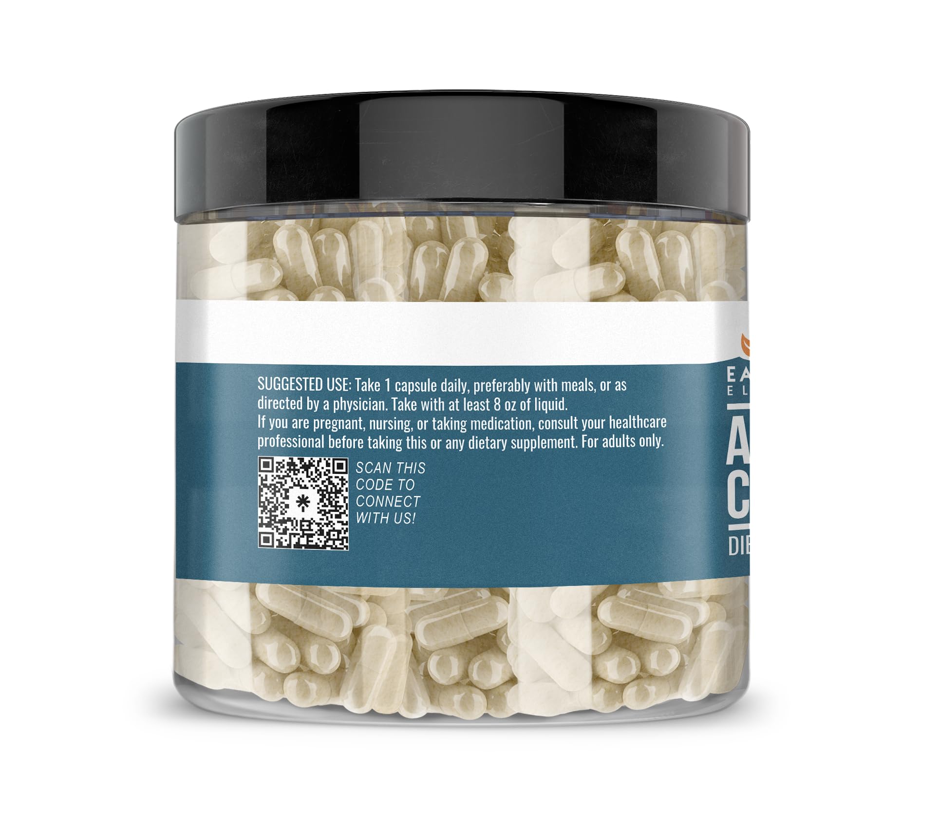 Close-up of the bottle back label showing dosage and ingredients