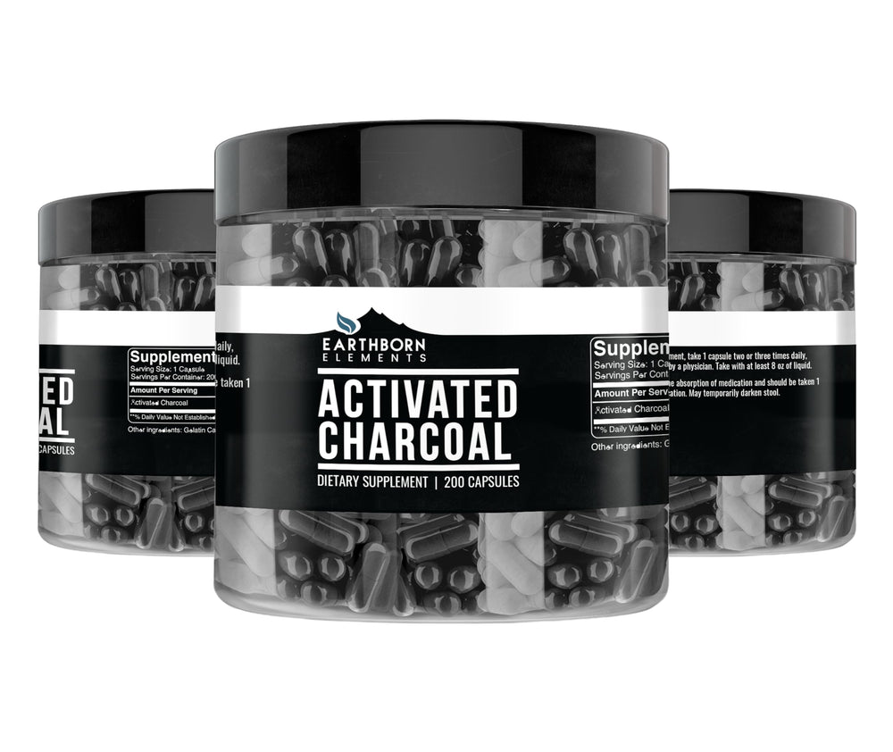 Close-up of Earthborn Elements Activated Charcoal Capsules bottle