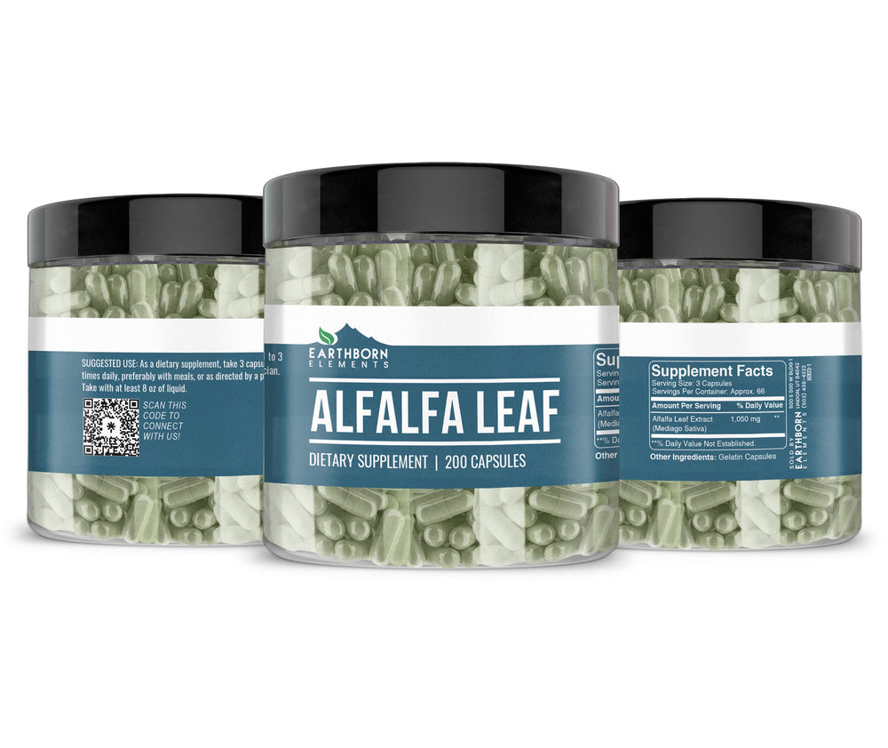 Earthborn Elements Alfalfa Leaf 200 Capsules bottle side view