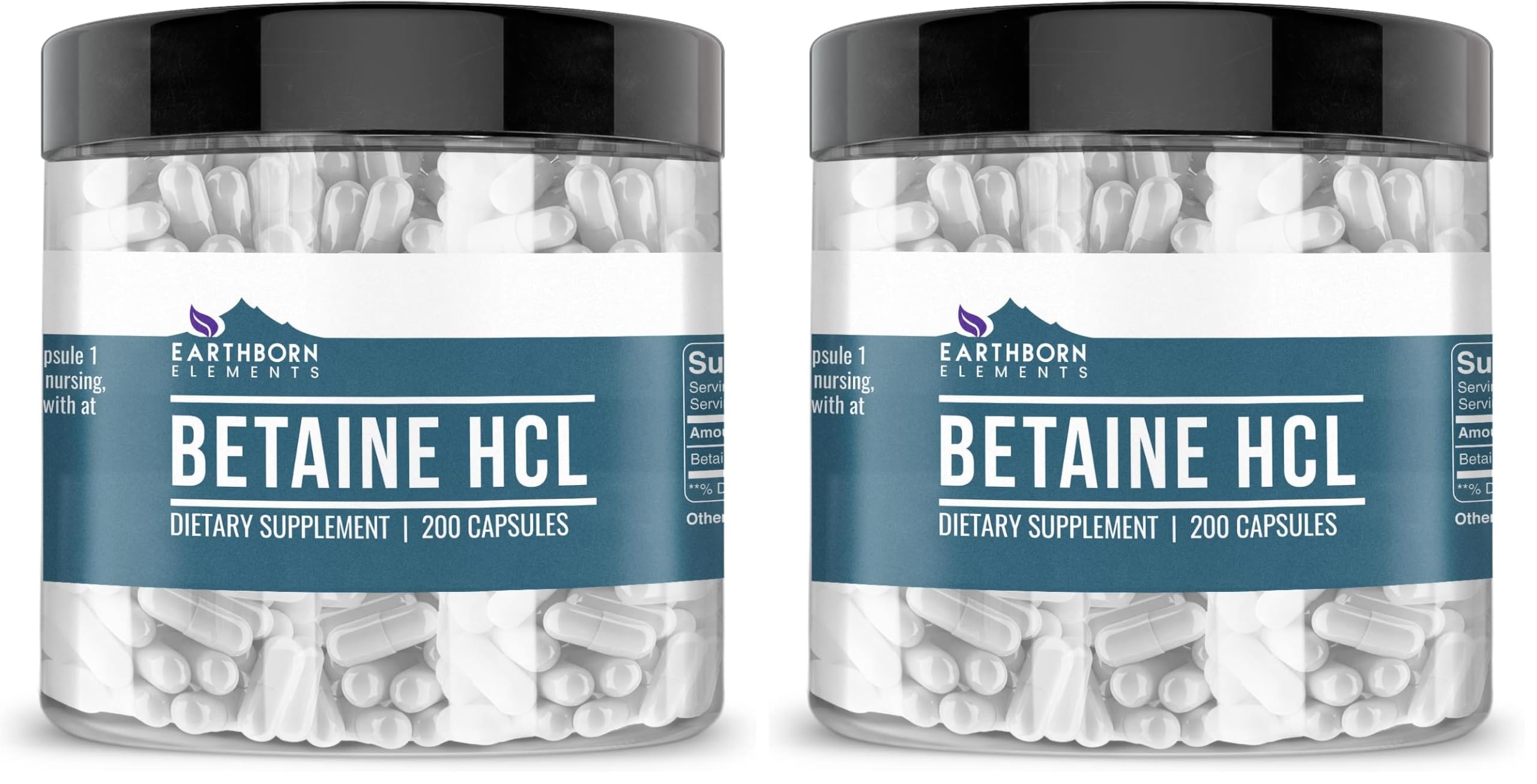 Earthborn Elements Betaine HCl 200 capsules per jar – front view