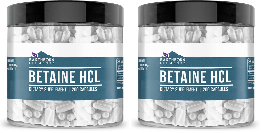 Earthborn Elements Betaine HCl 200 capsules per jar – front view