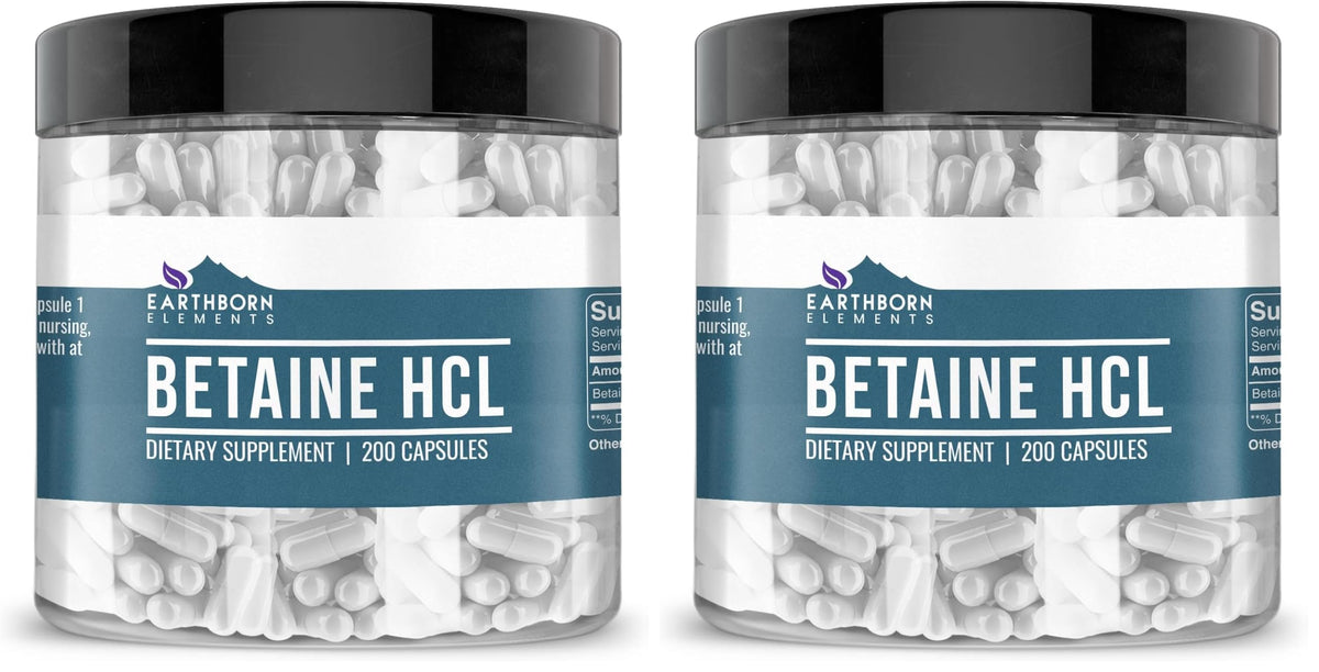 Earthborn Elements Betaine HCl 200 capsules per jar – front view