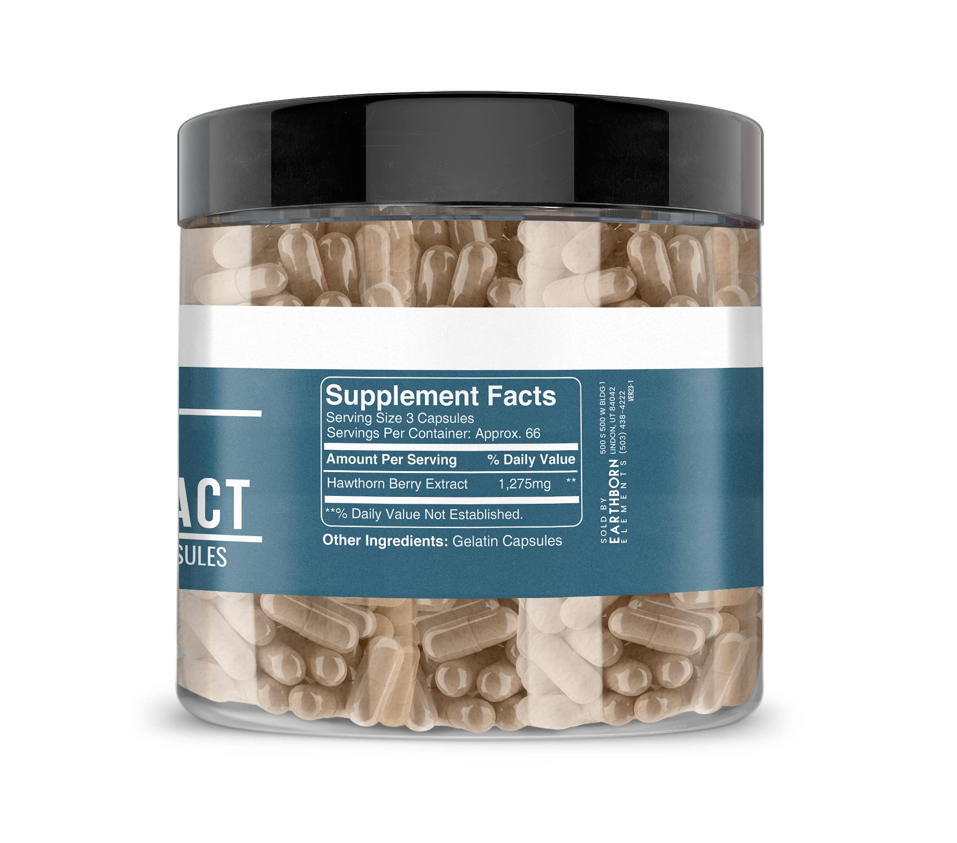 Pure Hawthorn Berry Extract capsules showing no additives