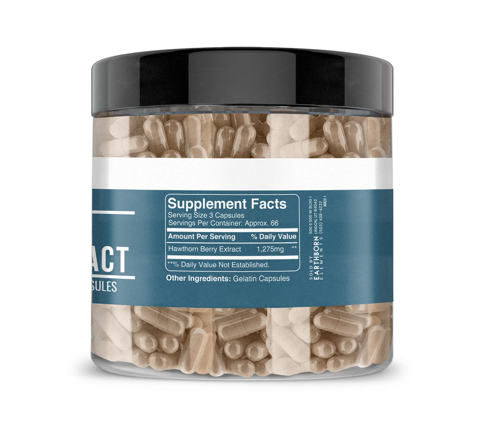 Pure Hawthorn Berry Extract capsules showing no additives
