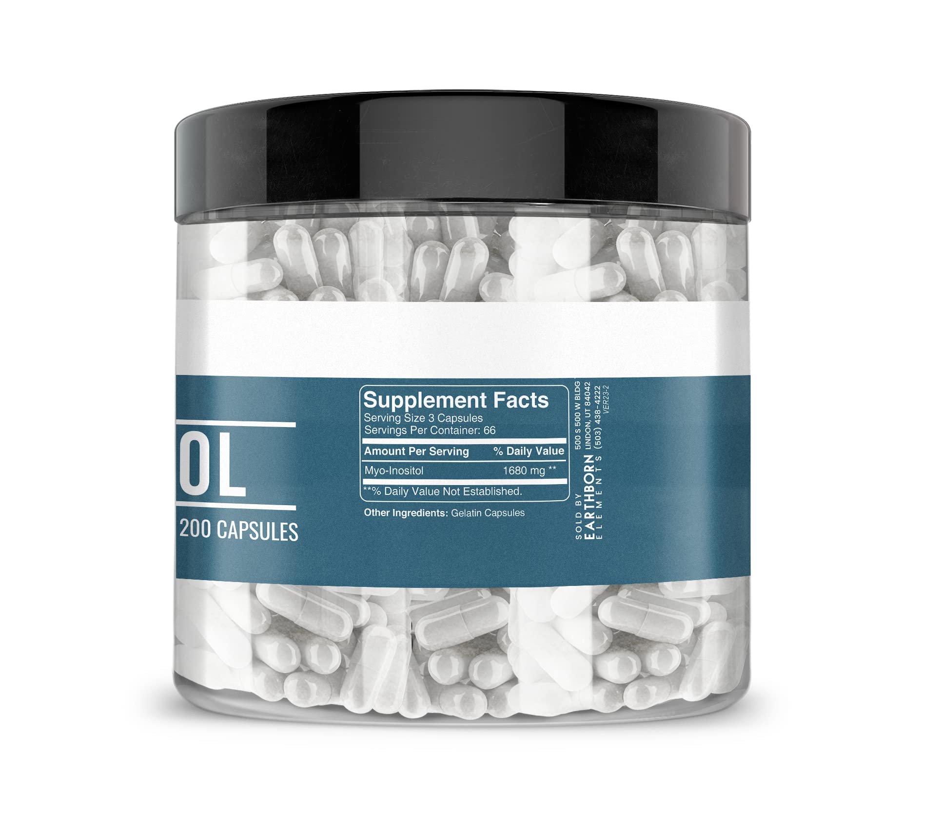 Back view of Earthborn Elements Inositol bottle with label