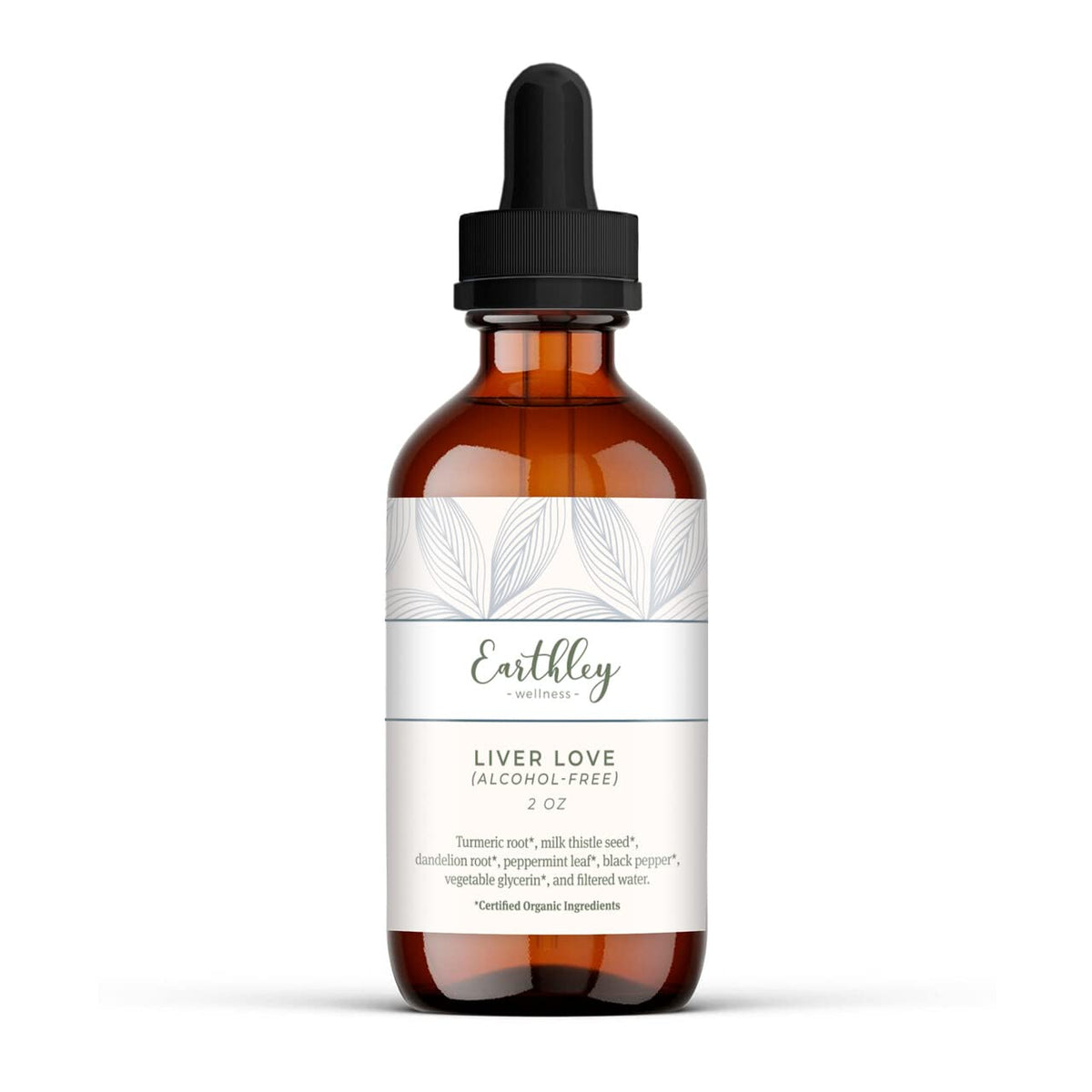 Earthley Wellness Liver Love bottle on wood, highlighting natural liver health.