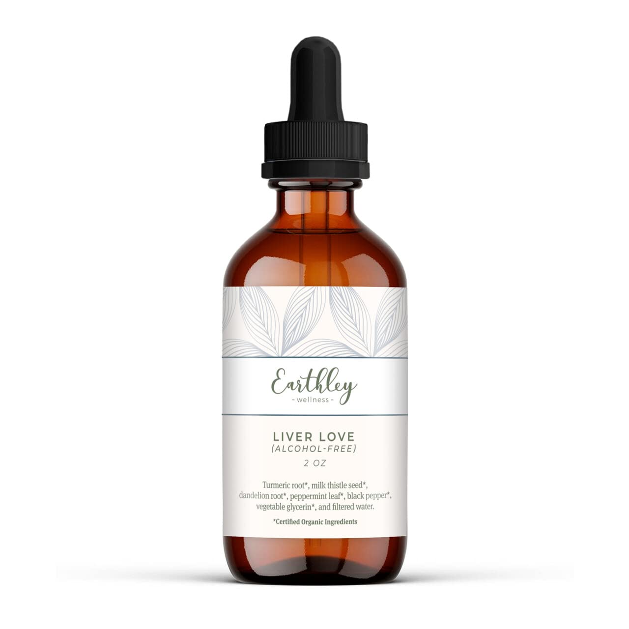 Earthley Wellness Liver Love bottle on wood, highlighting natural liver health.