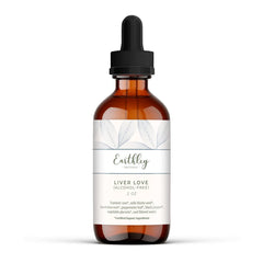 Earthley Wellness Liver Love bottle on wood, highlighting natural liver health.