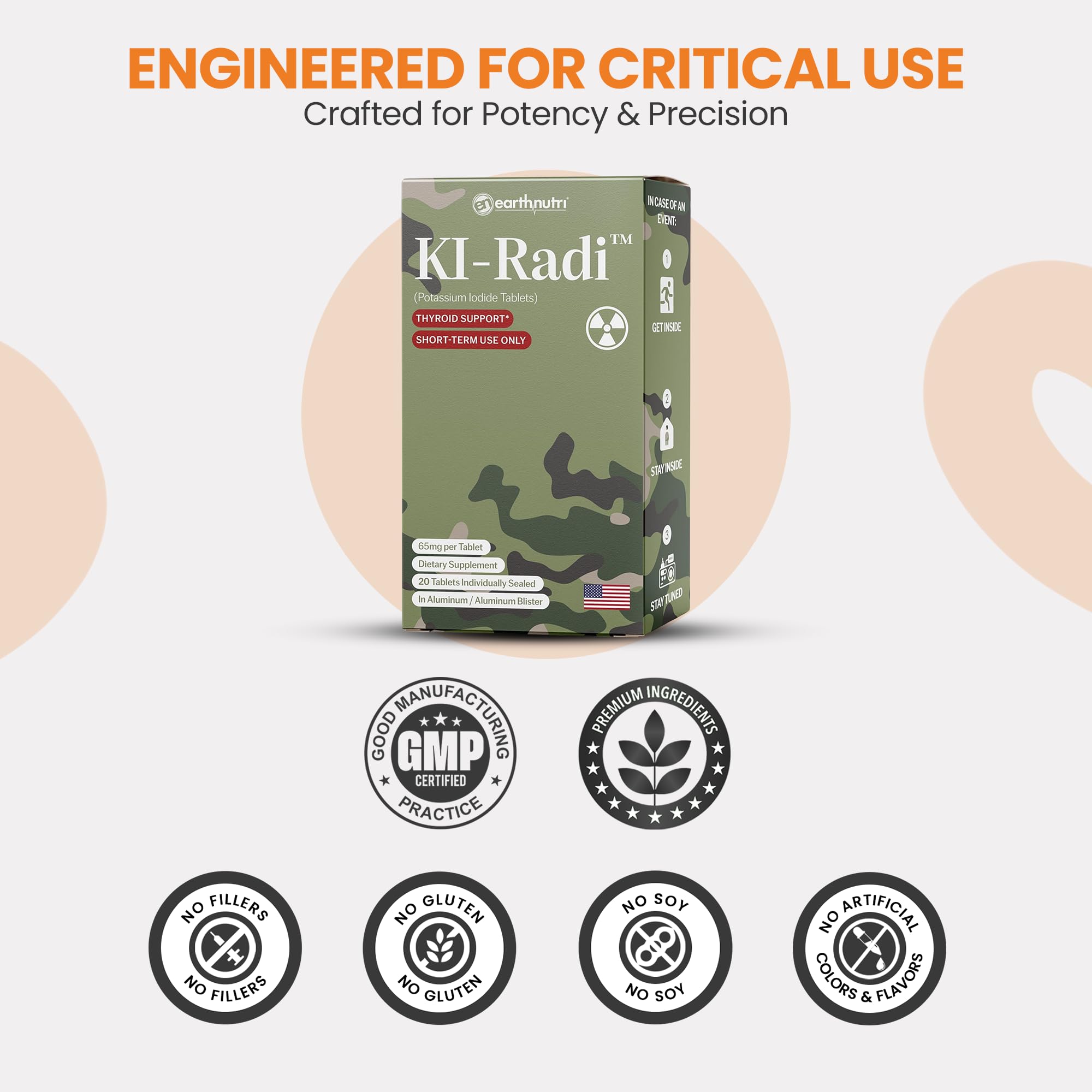 Front view of EarthNutri KI-Radi product box with branding