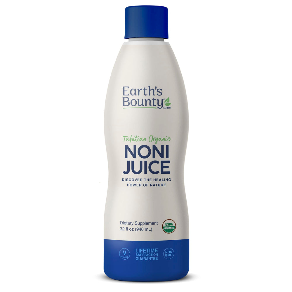 Earth's Bounty Tahitian Organic Noni Juice bottle front label, 32 oz