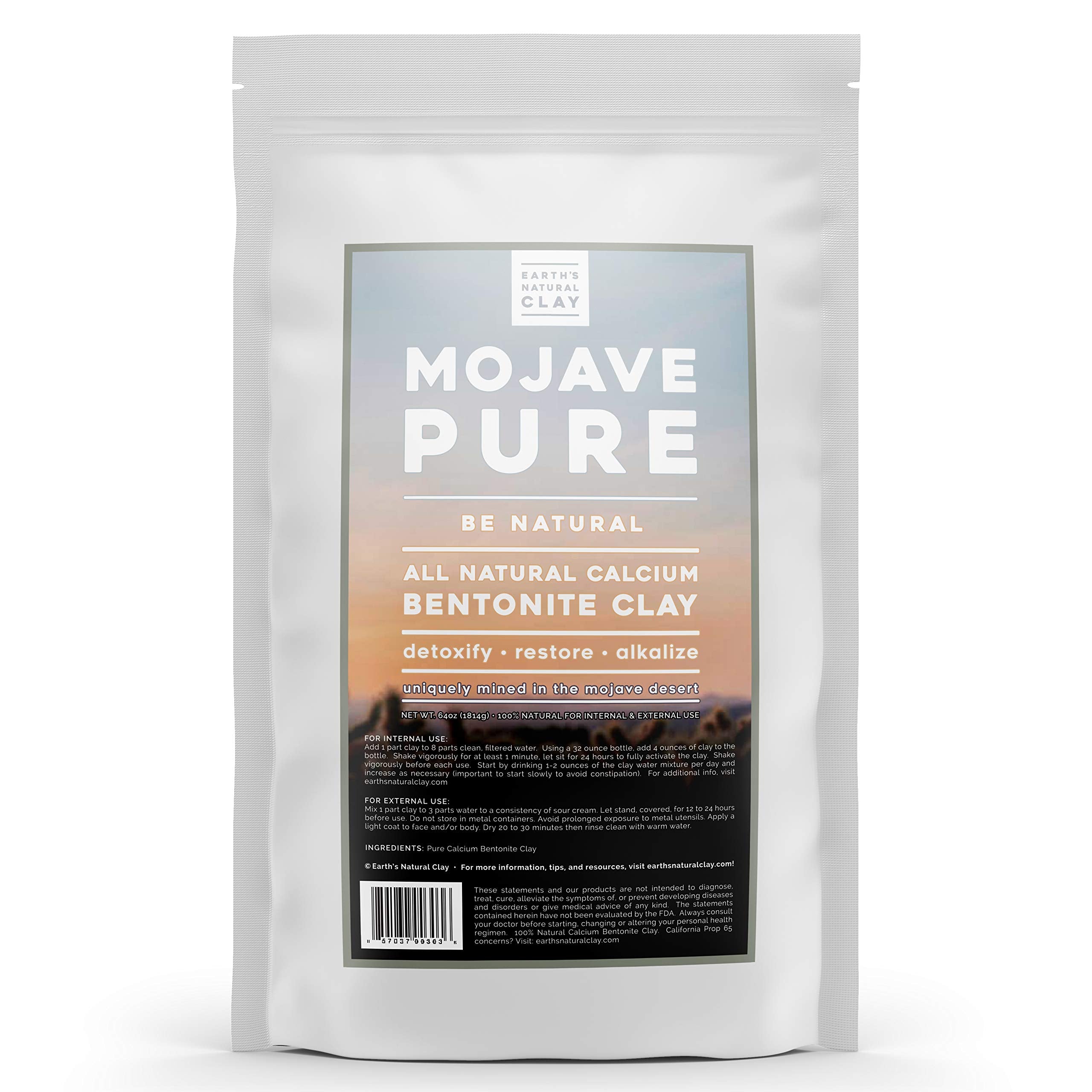 Earth's Living calcium bentonite clay powder jar for internal and external use supports cleansing routines.