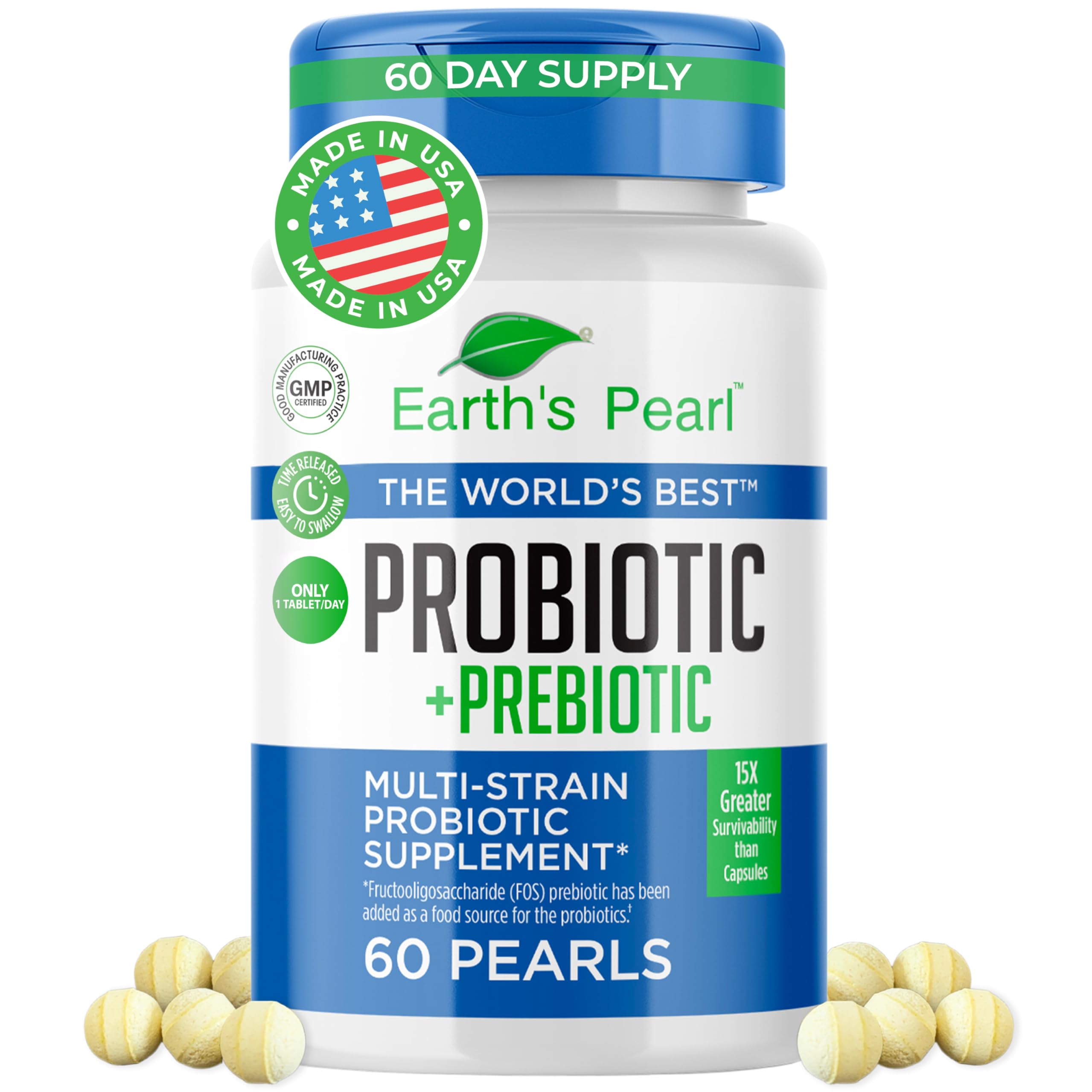 Earth's Pearl Probiotics bottle for daily gut support.