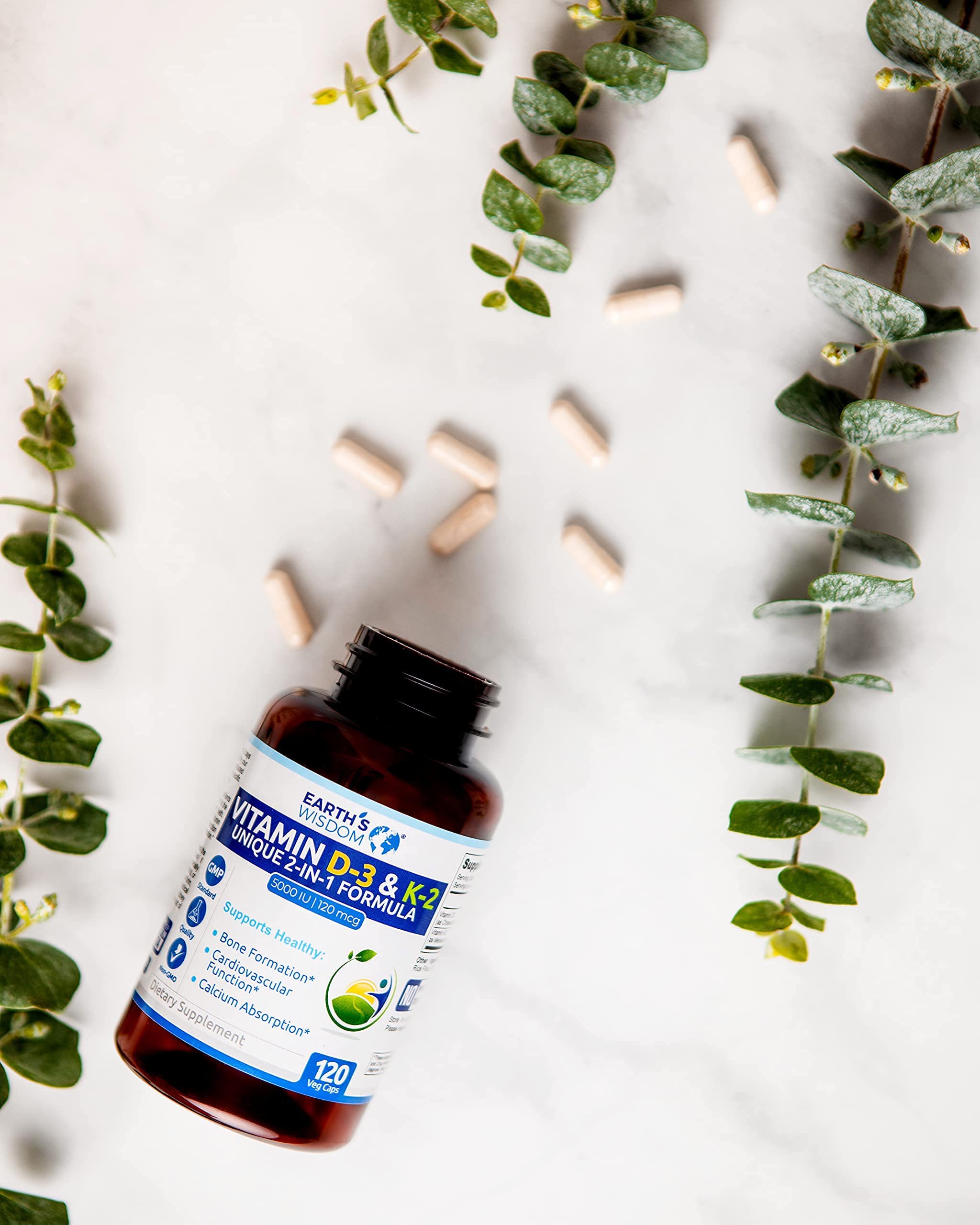 Nutritional information panel of Earth's Wisdom bottle