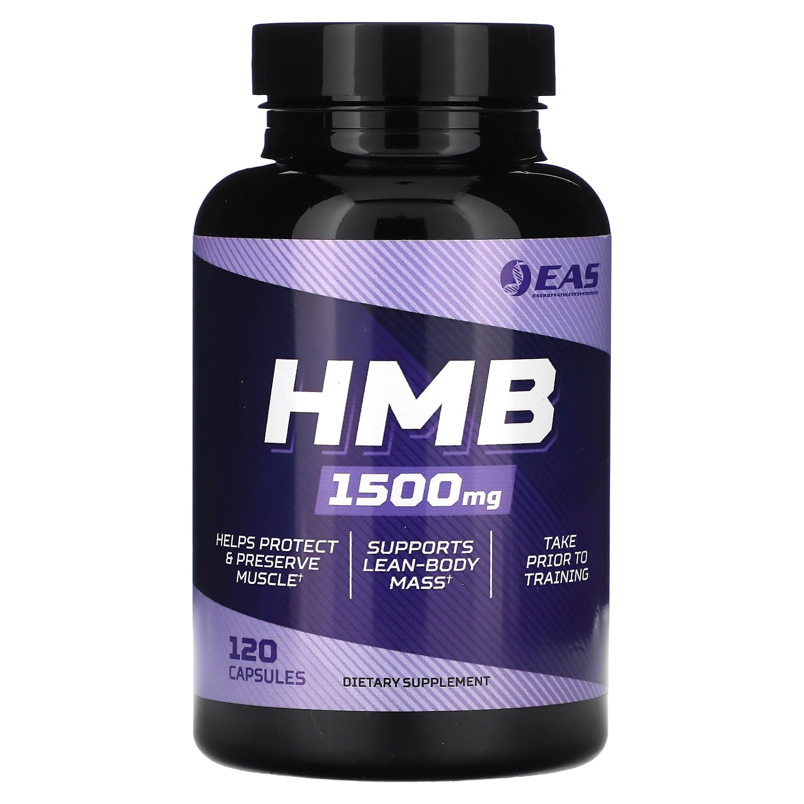 EAS HMB 1500mg bottle side view highlights recovery support for lean muscle