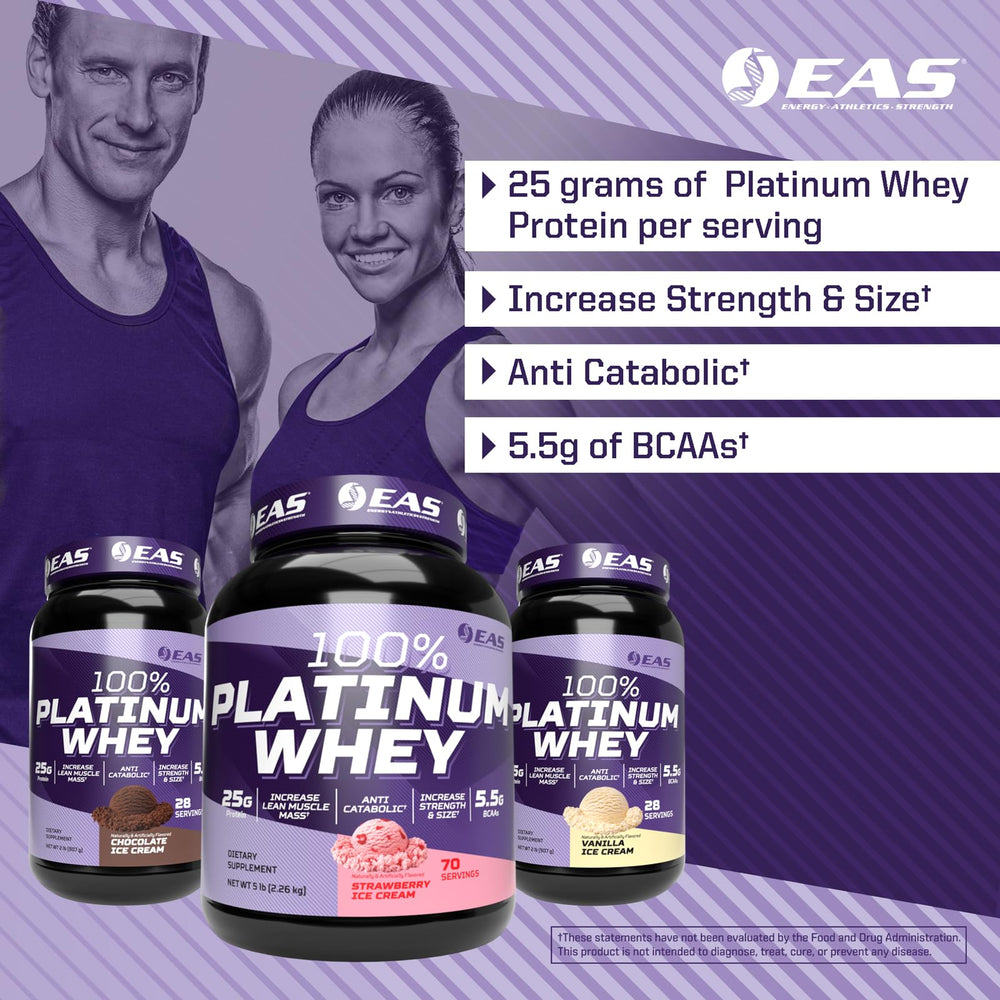 EAS whey protein chocolate ice cream tub delivers rich flavor with lean-mass support.