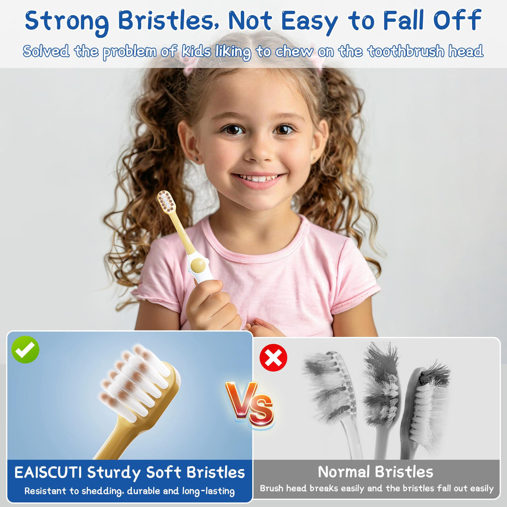 Soft bristles on toddler toothbrush by EASICUTI